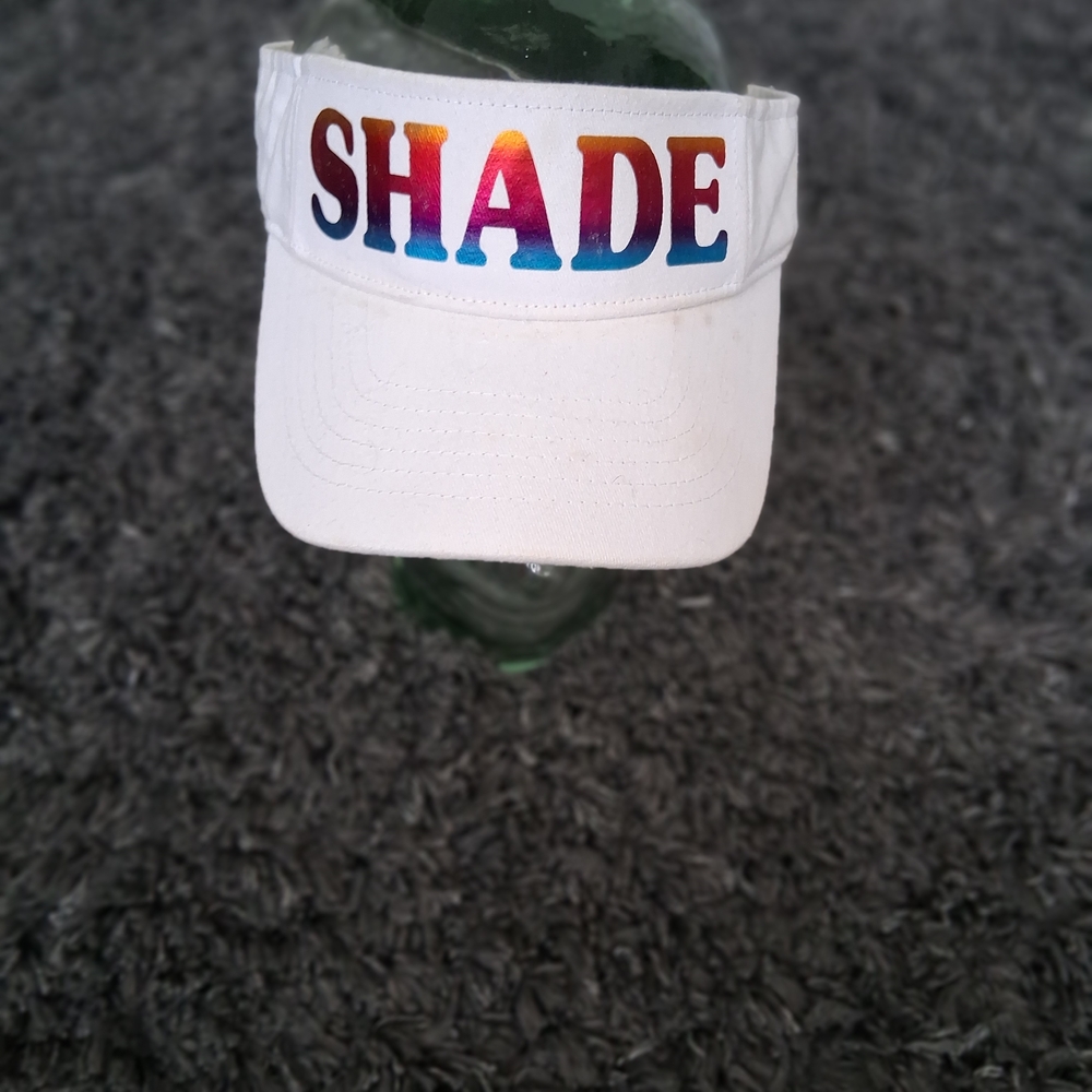 White Visor Cap with Multicolor 'SHADE' Design